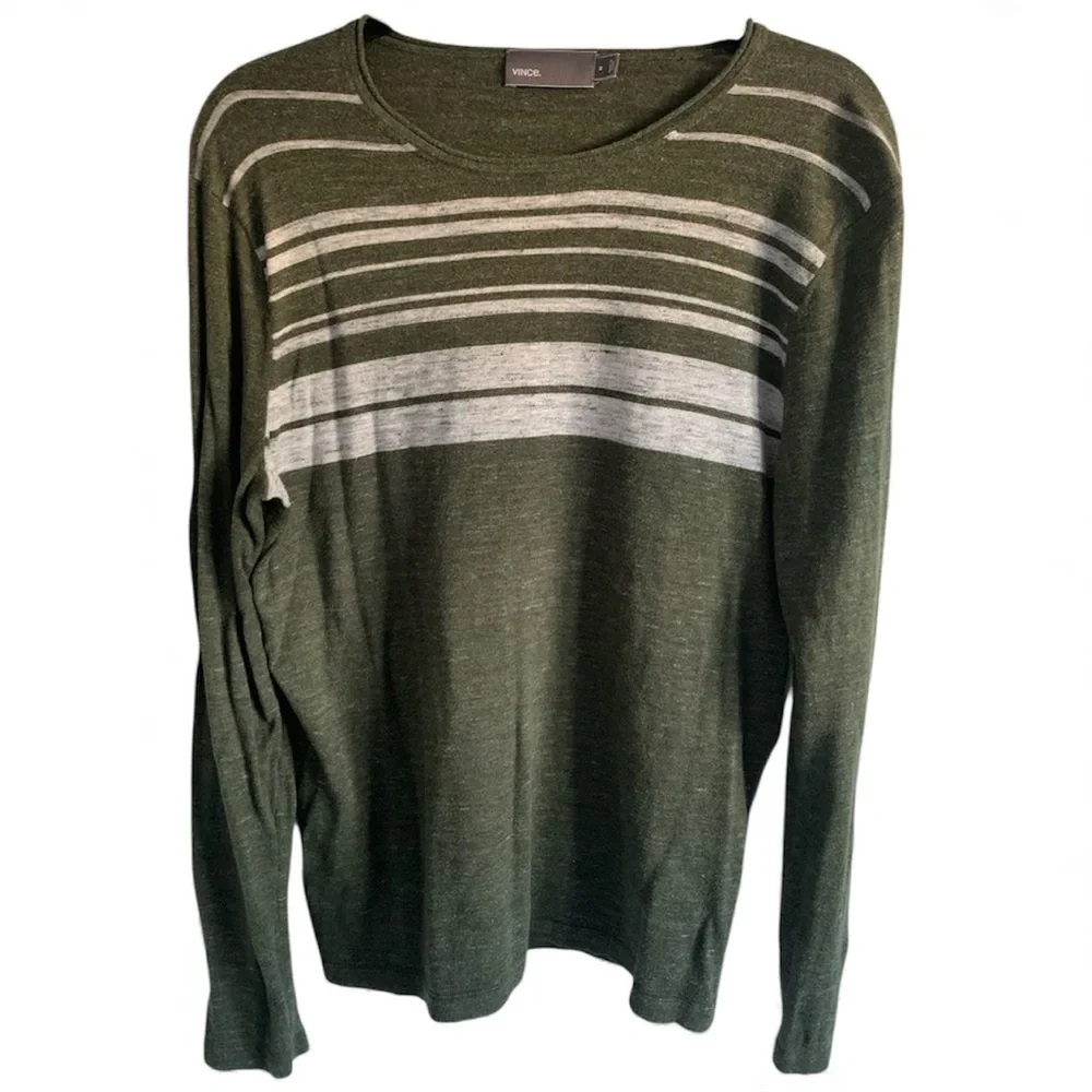 Vince Olive and Gray Striped Men’s Sweater Cotton Modal Cashmere Blend M